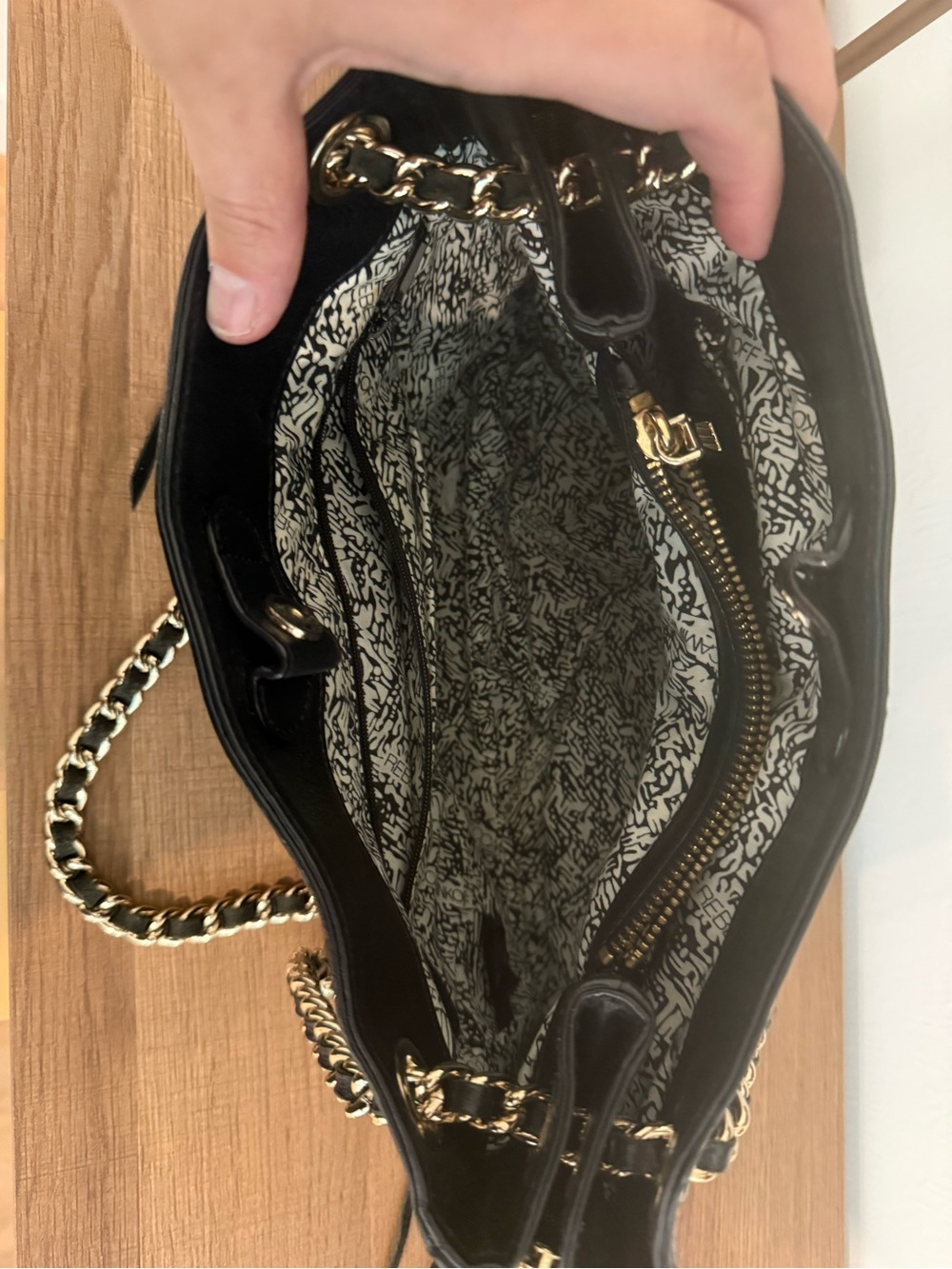 Rebecca Minkoff Black Leather Shoulder Bag with Gold Chain Straps - Picture 3 of 8